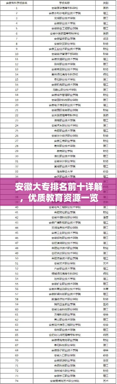 安徽大专排名前十详解,优质教育资源一览