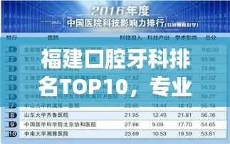 福建口腔牙科排名TOP10,专业诊疗,值得信赖!